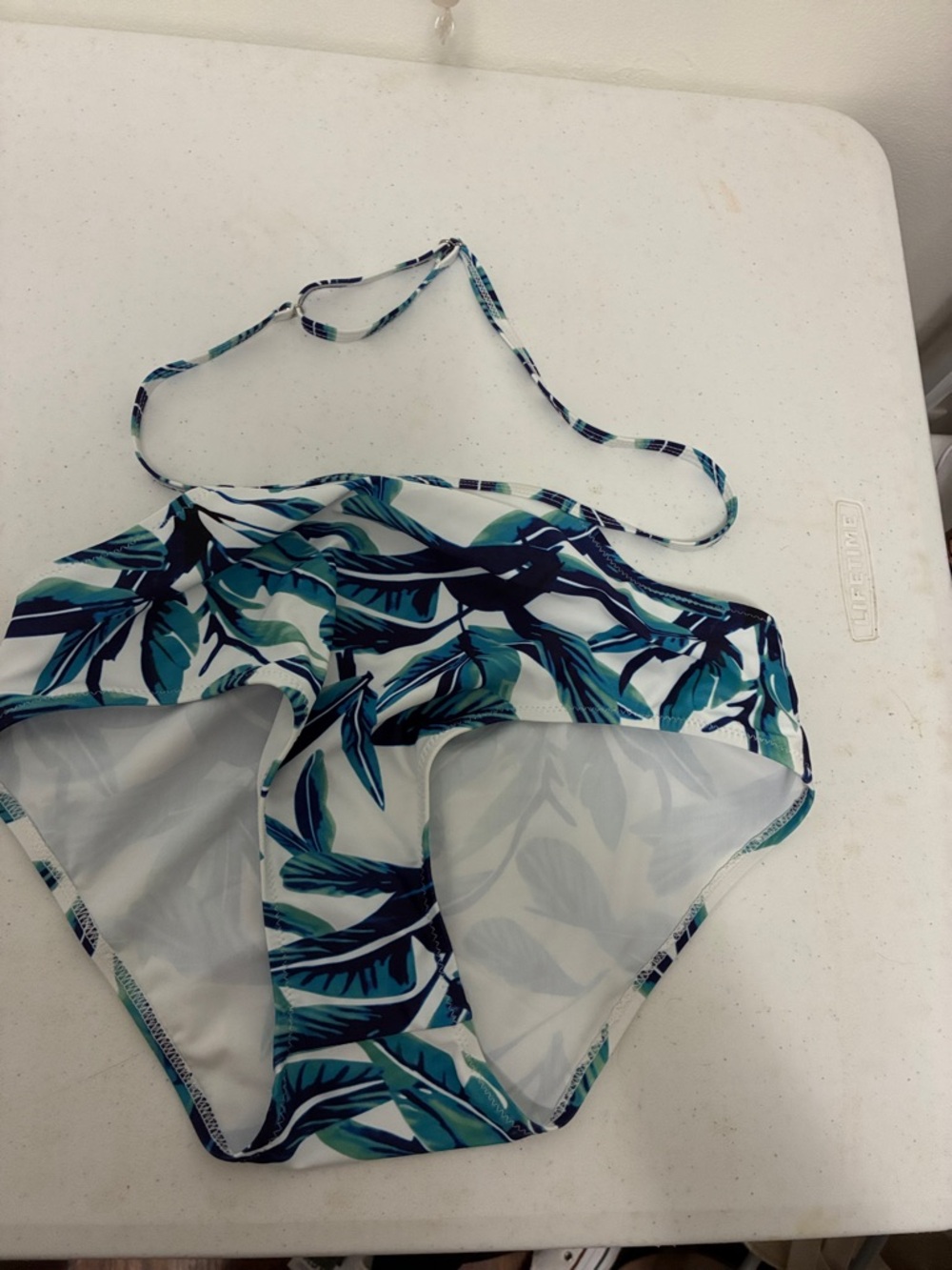 Tropical Leaf High-Waist Bikini Bottom - Green/Blue